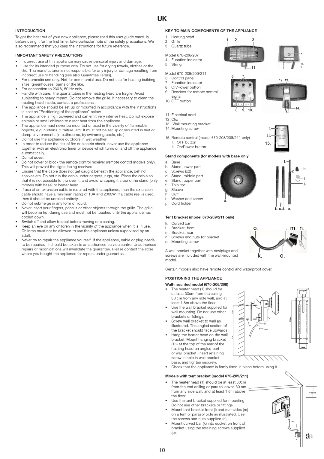 Melissa 670-207, 670-211, 670-206 manual Introduction, Important Safety Precautions, KEY to Main Components of the Appliance 