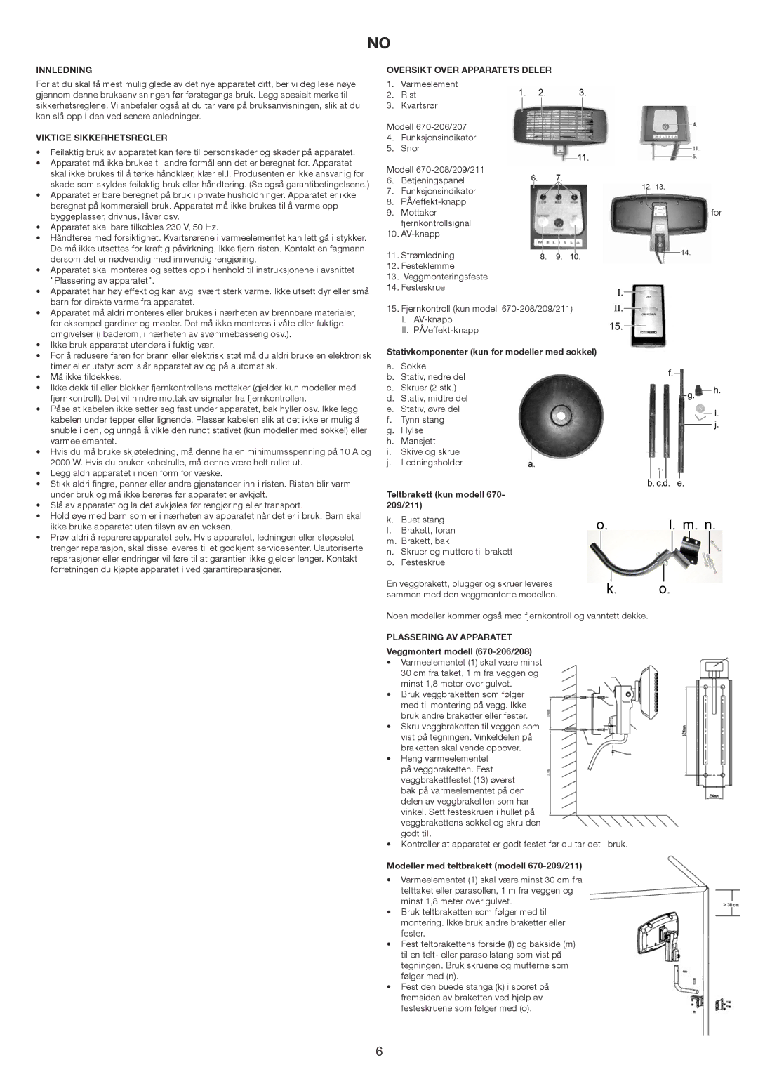 Melissa 670-211, 670-207 Innledning, Viktige Sikkerhetsregler, Oversikt Over Apparatets Deler, Plassering AV Apparatet 