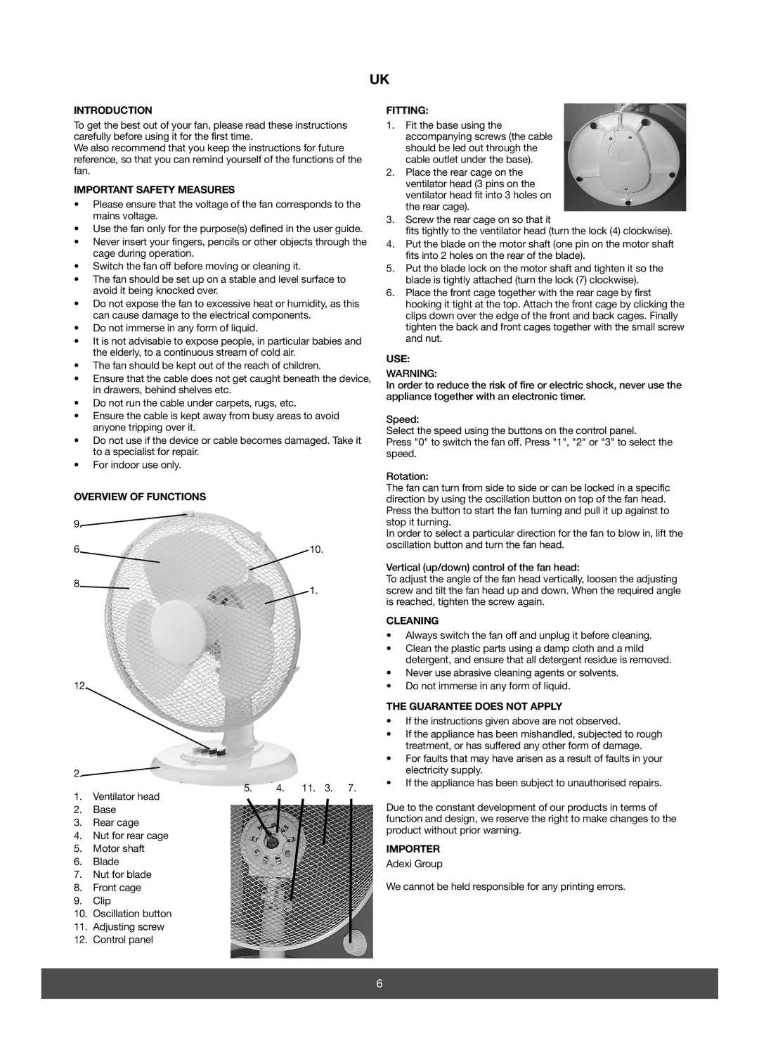 Melissa 671-106 manual Introduction, Important Safety Measures, Overview of Functions, Fitting, Use, Cleaning, Importer 