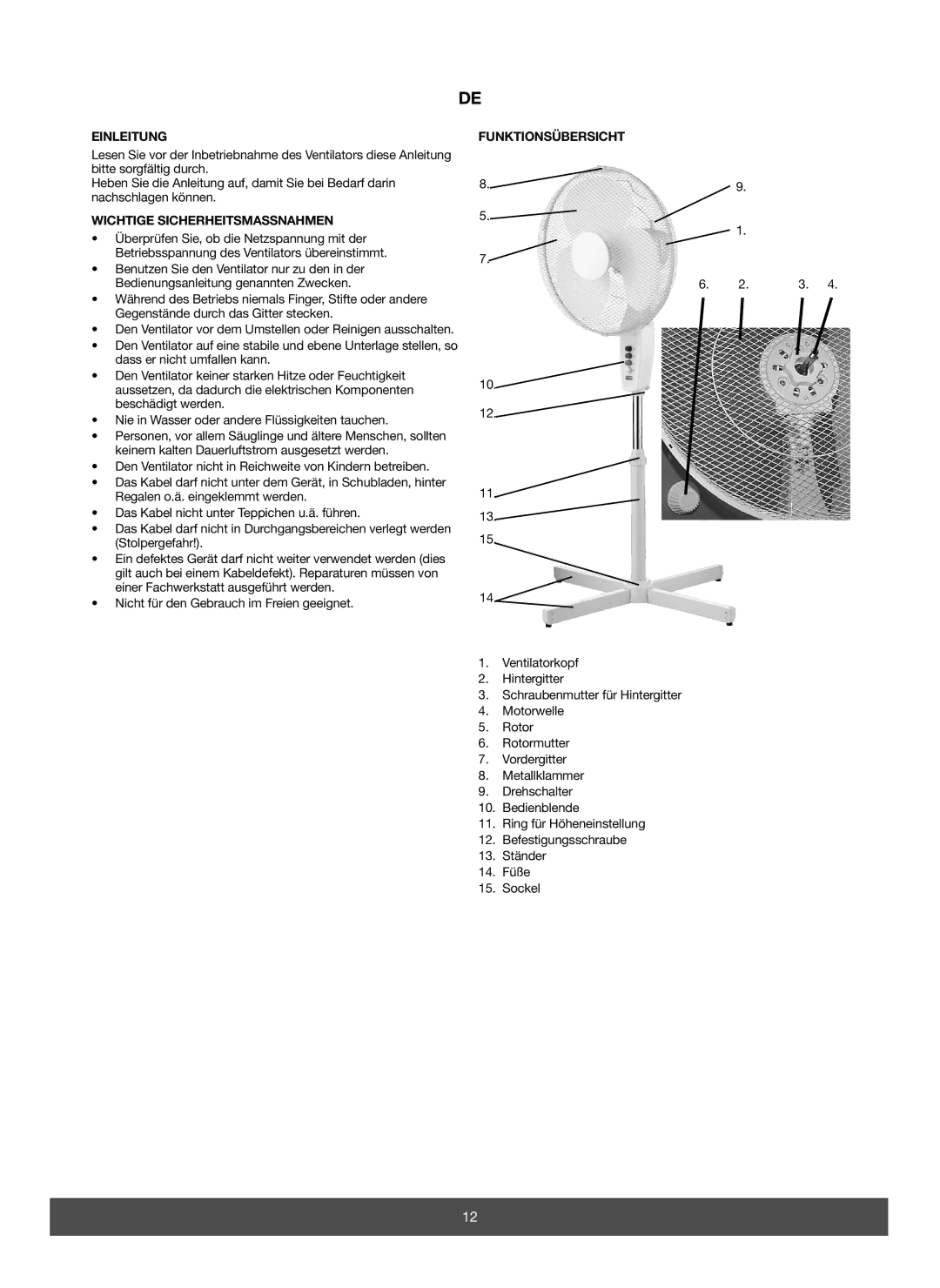 Melissa 671-107 manual Einleitung, Wichtige Sicherheitsmassnahmen, Funktionsübersicht 