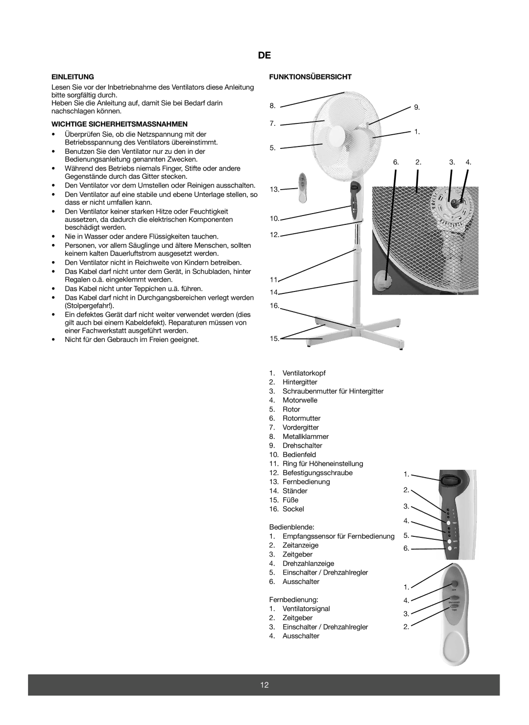 Melissa 671-108 manual Einleitung, Wichtige Sicherheitsmassnahmen, Funktionsübersicht 