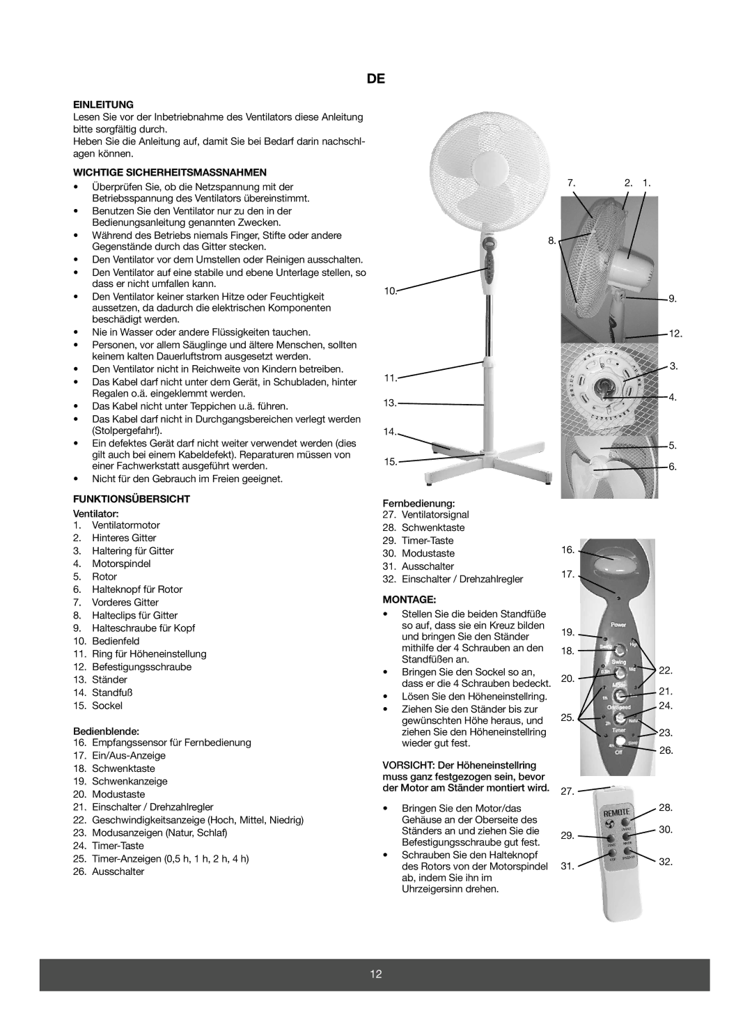 Melissa 671-116 manual Einleitung, Wichtige Sicherheitsmassnahmen, Funktionsübersicht, Montage 