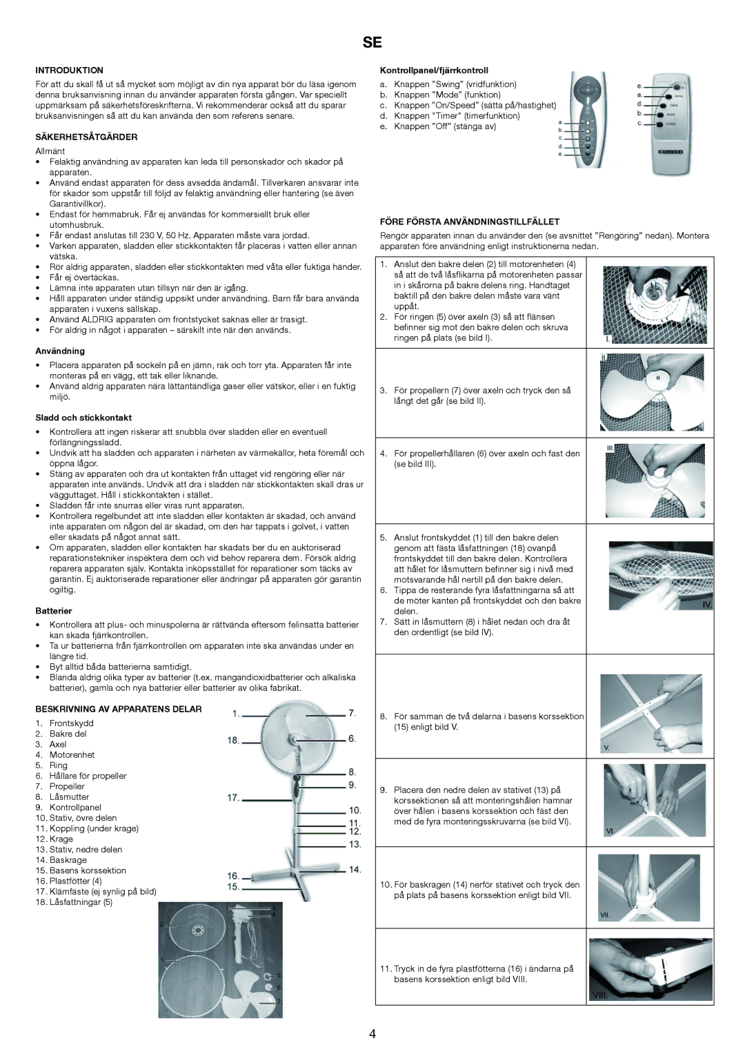 Melissa 671-121 manual Säkerhetsåtgärder, Beskrivning AV Apparatens Delar, Före Första Användningstillfället 