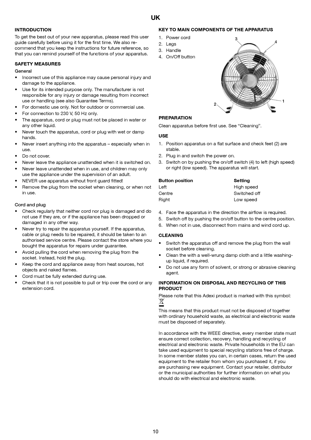 Melissa 671-127 manual Introduction, Safety Measures, KEY to Main Components of the Apparatus, Preparation, Use, Cleaning 