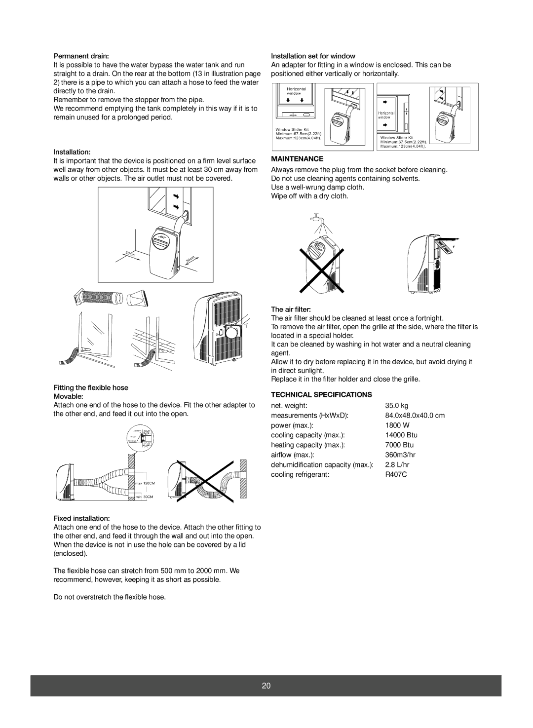 Melissa 673-003 manual Permanent drain, Maintenance, Technical Specifications, Net. weight 35.0 kg Measurements HxWxD 