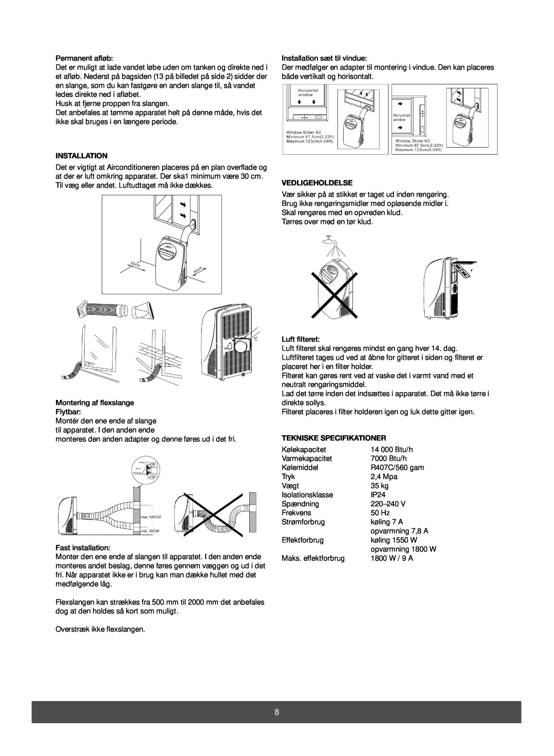 Melissa 673-003 manual Vedligeholdelse, Tekniske Specifikationer, Installation 