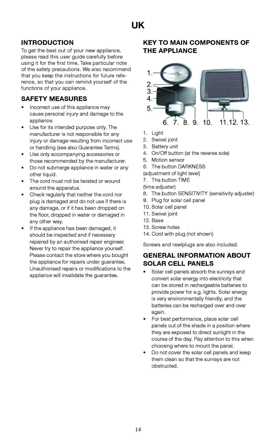 Melissa 677-001 manual Introduction, Safety Measures, KEY to Main Components of the Appliance 