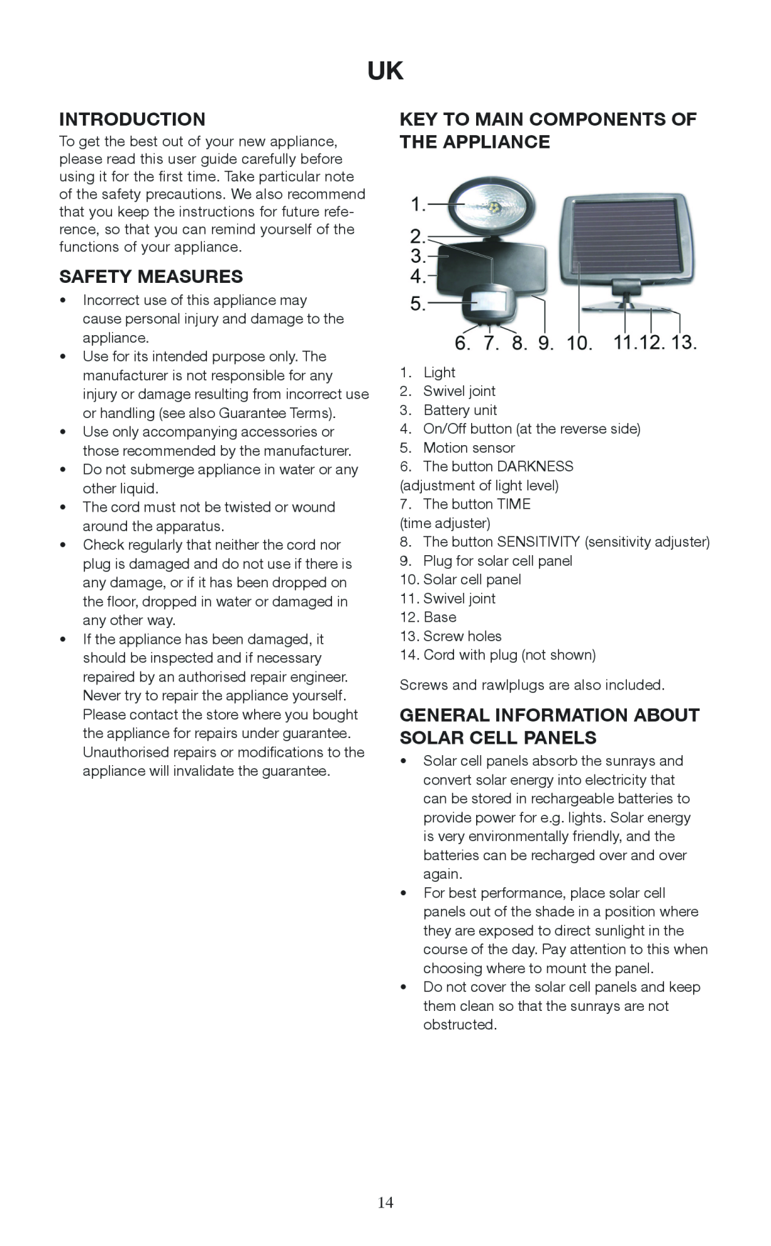 Melissa 677-001 manual Introduction, Safety Measures, Key To Main Components Of The Appliance 