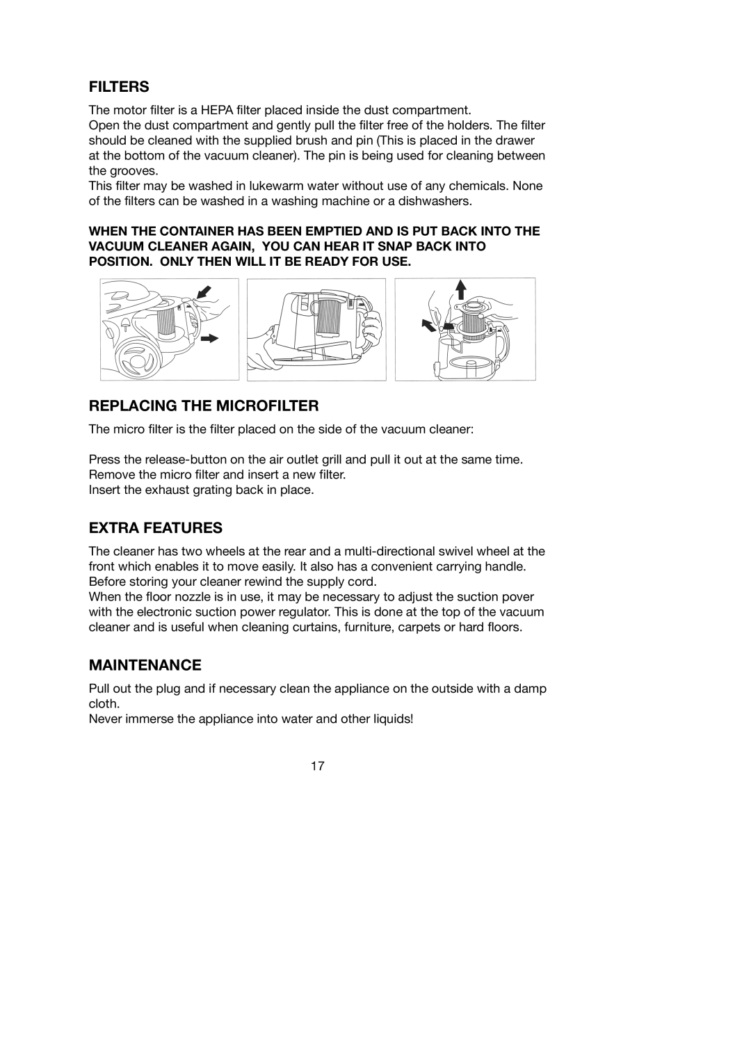 Melissa 740-095 manual Filters, Replacing the Microfilter, Extra Features, Maintenance 