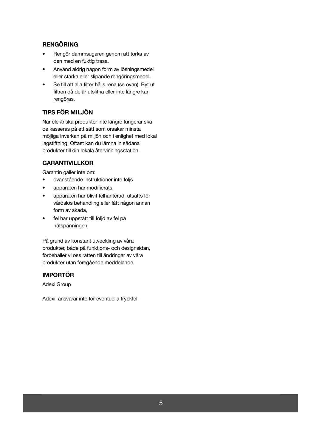 Melissa 740-096 manual Rengöring, Tips För Miljön, Garantivillkor, Importör 