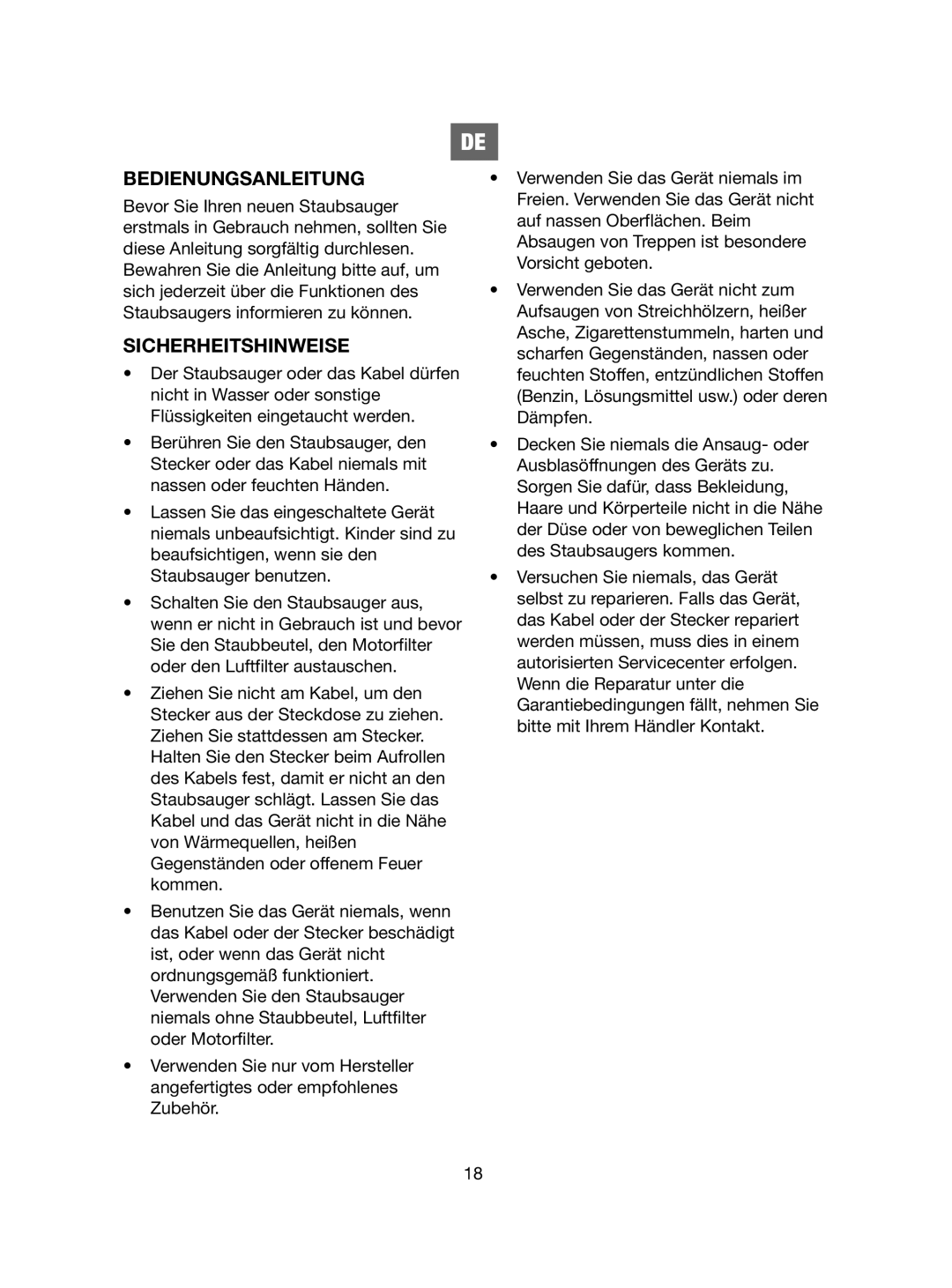 Melissa 740-114 manual Bedienungsanleitung, Sicherheitshinweise 