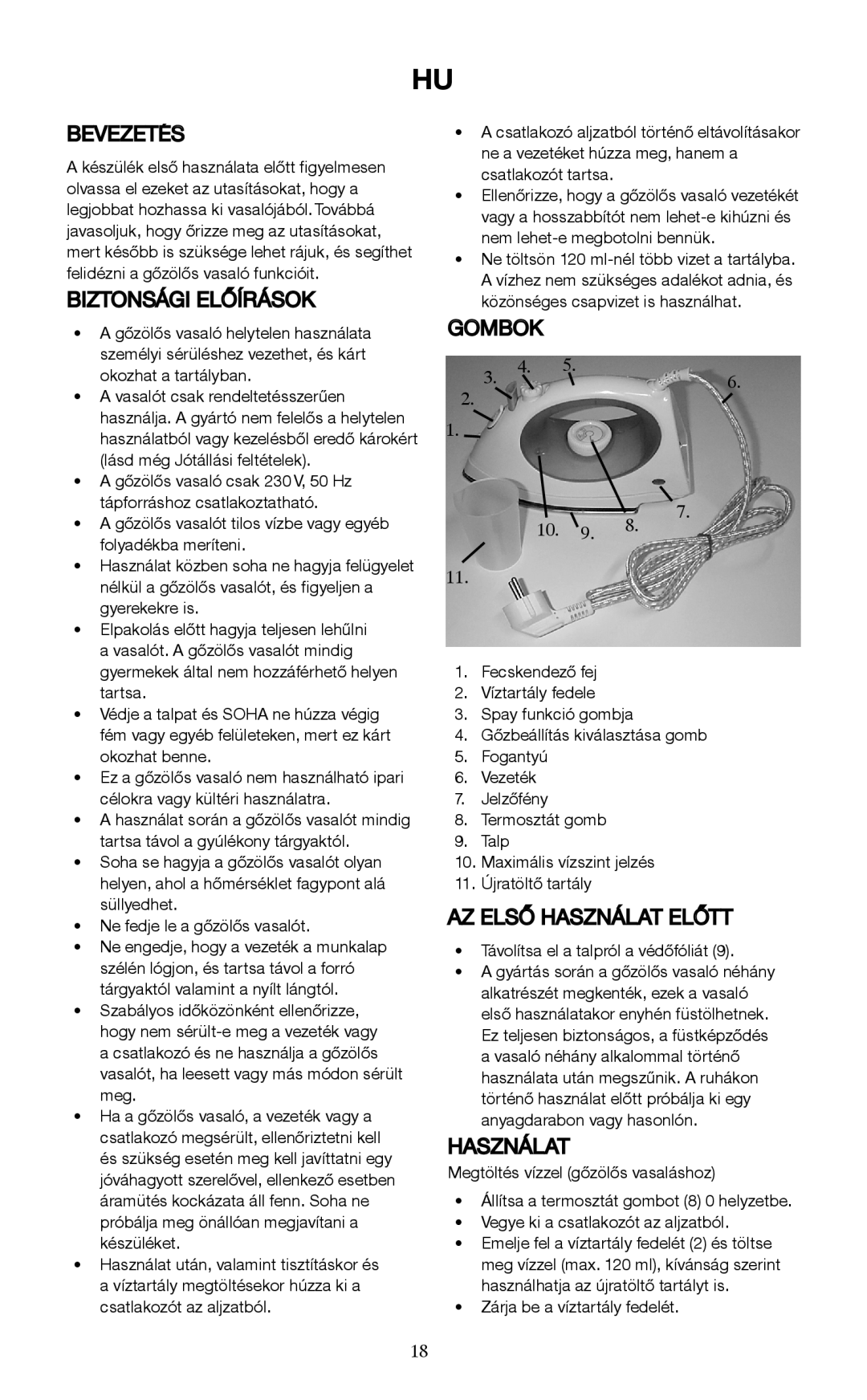 Melissa 741-047 manual Bevezetés, Biztonsági Előírások, Gombok, Az Első Használat Előtt 