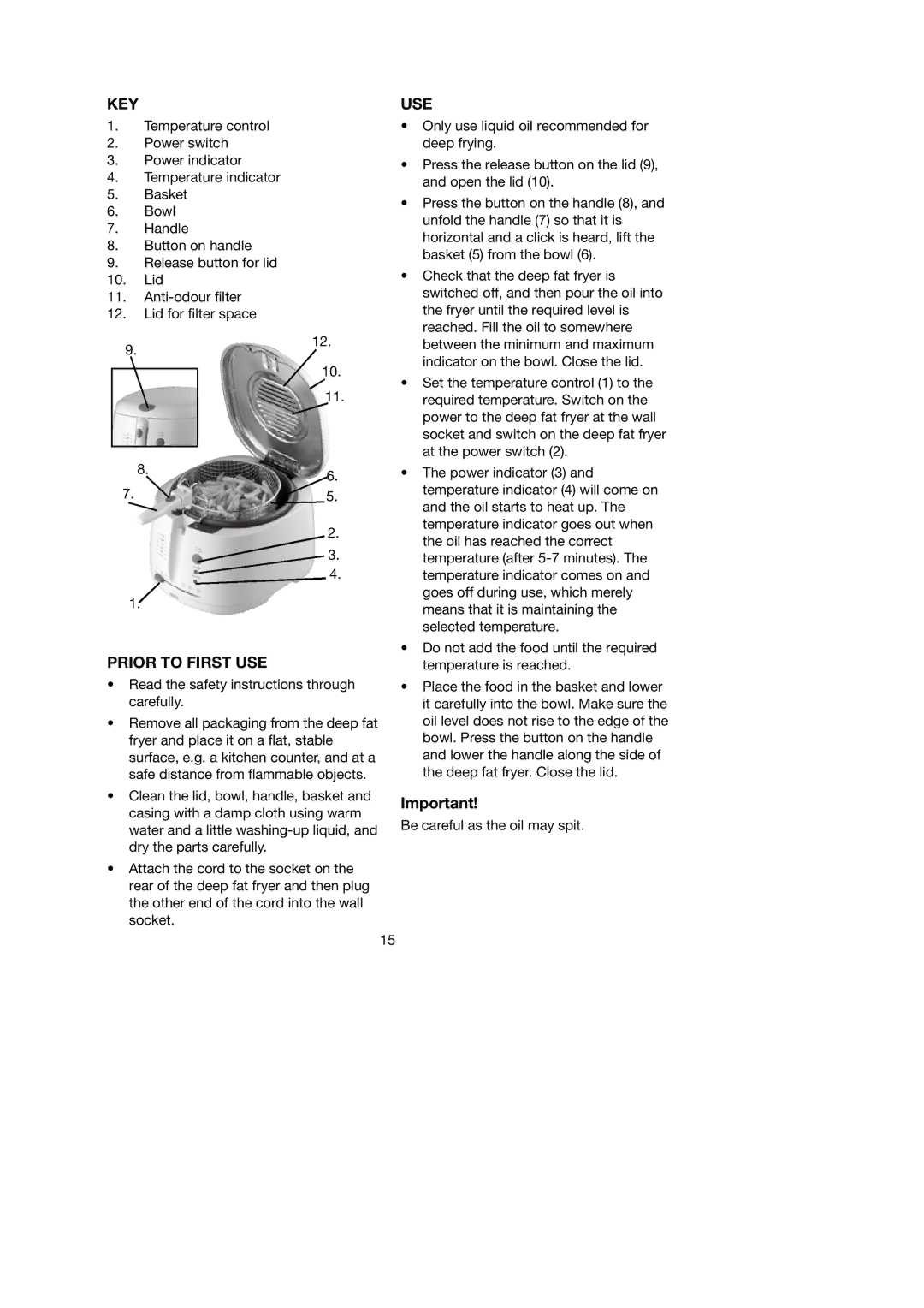 Melissa 743-191 manual Key, Use, Prior to First USE 