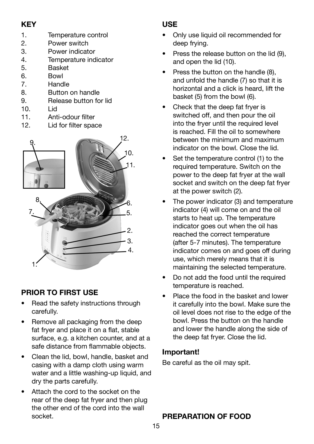 Melissa 743-194 manual Key Use, Prior to First USE, Preparation of Food 