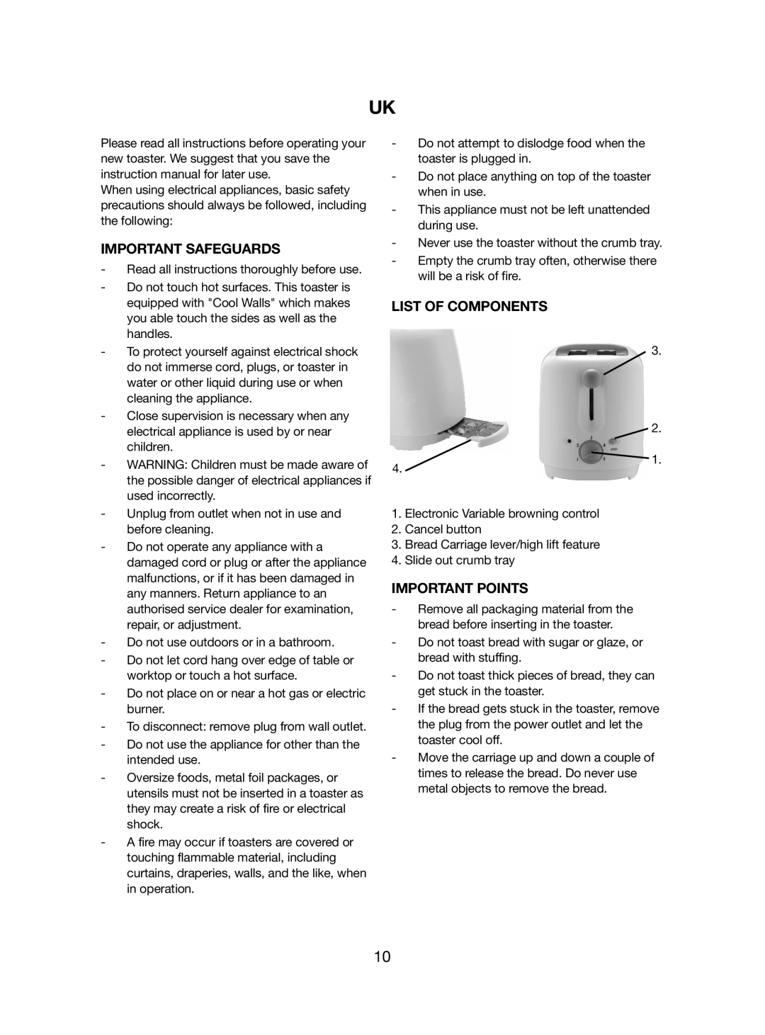 Melissa 743-196 manual Important Safeguards, List of Components, Important Points 