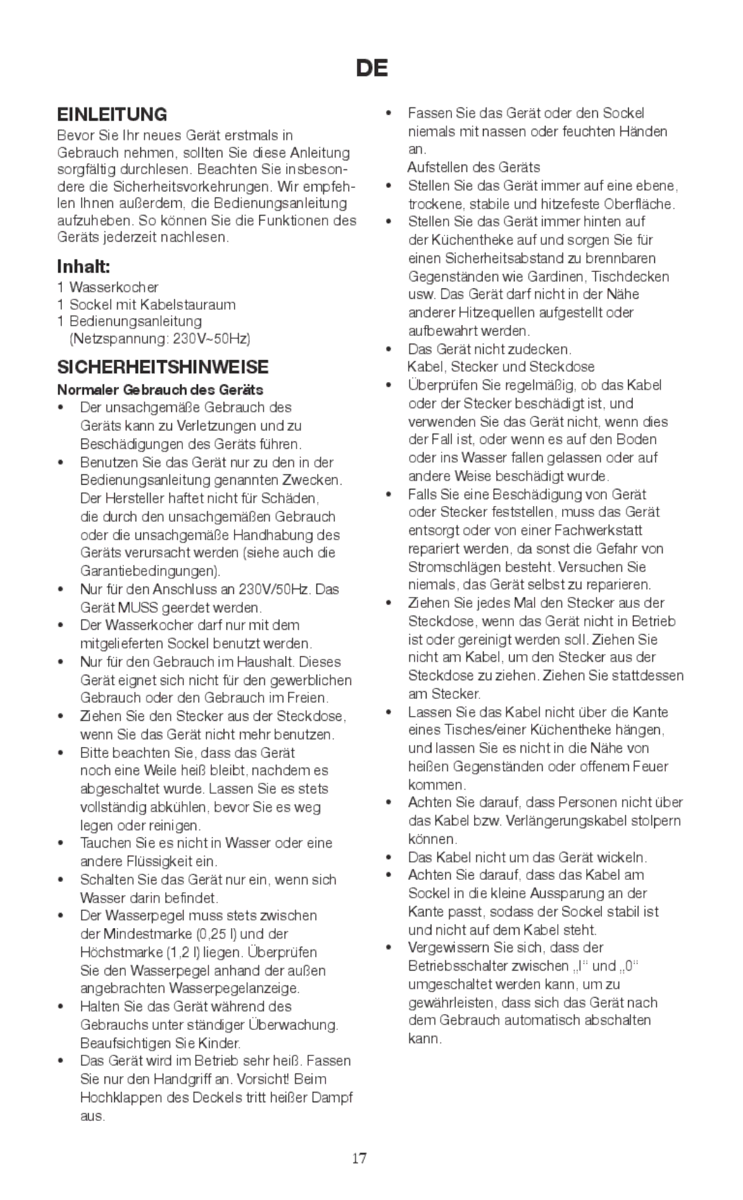 Melissa 745-153 manual Einleitung, Inhalt, Sicherheitshinweise, Normaler Gebrauch des Geräts 