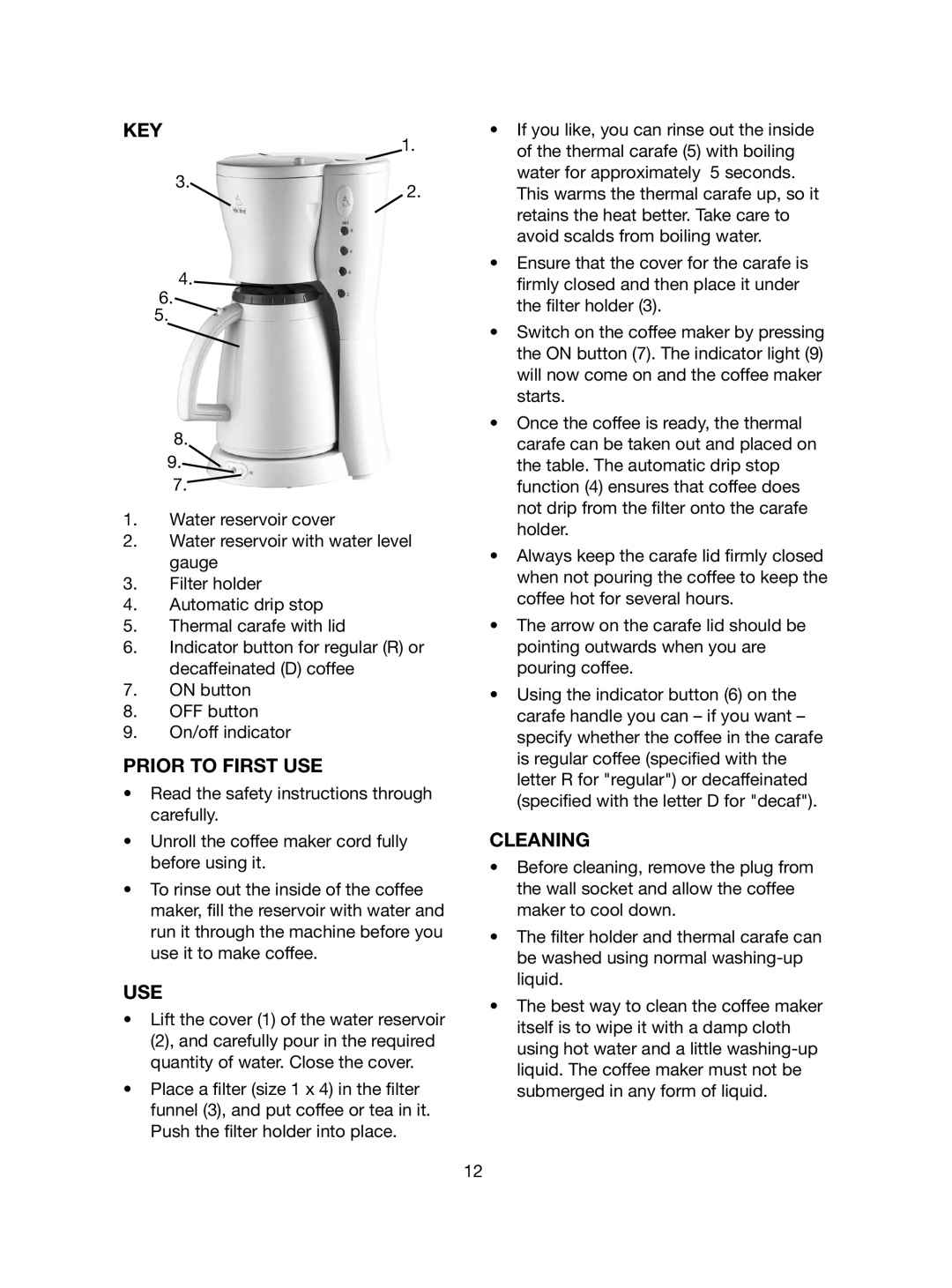 Melissa 745-182 manual Key, Prior to First USE, Use, Cleaning 