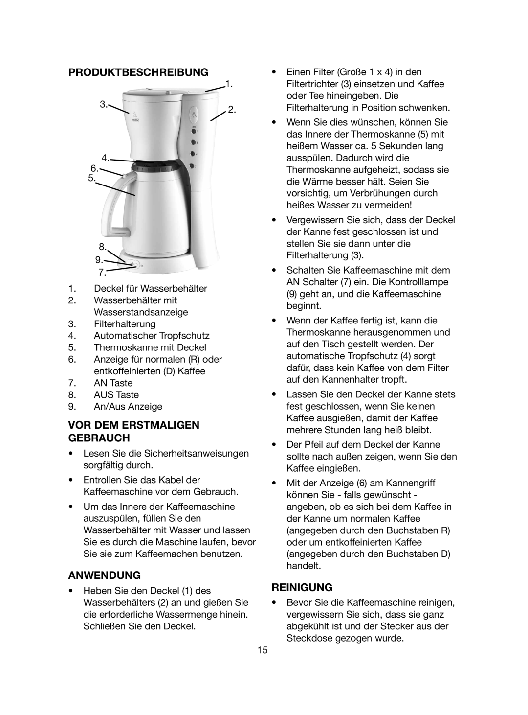 Melissa 745-182 manual Produktbeschreibung, VOR DEM Erstmaligen Gebrauch, Anwendung, Reinigung 