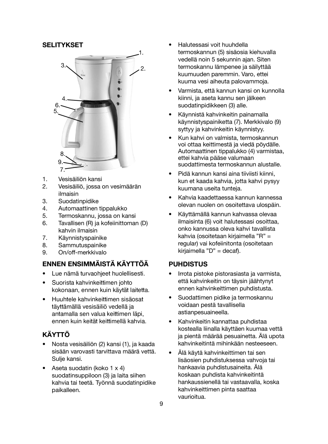 Melissa 745-182 manual Selitykset, Ennen Ensimmäistä Käyttöä, Puhdistus 