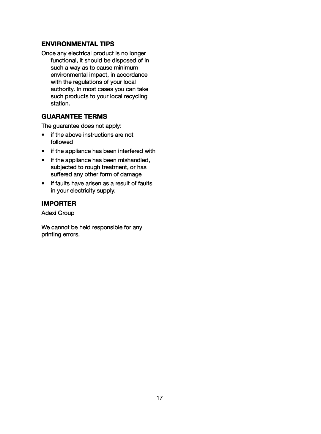 Melissa 745-183 manual Environmental Tips, Guarantee Terms, Importer 