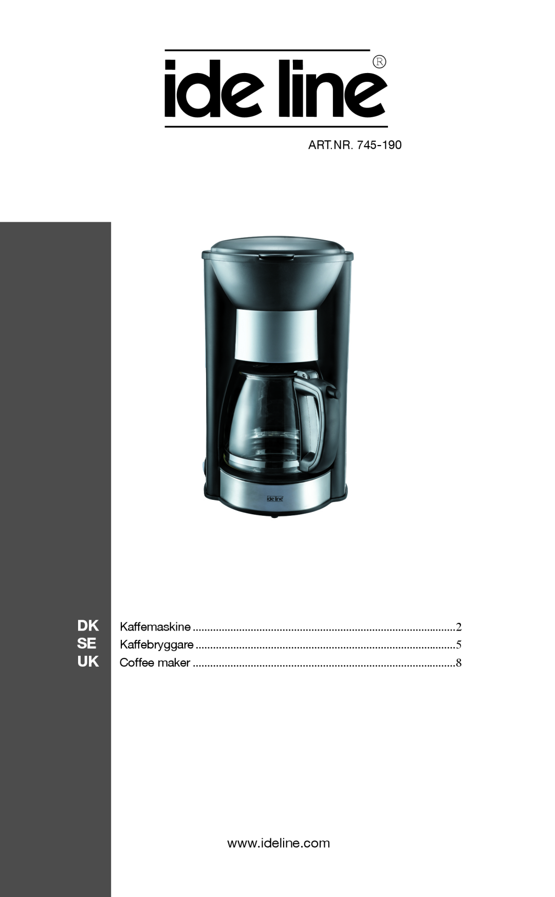 Melissa 745-190 manual Art.Nr, Kaffemaskine, Kaffebryggare, Coffee maker 