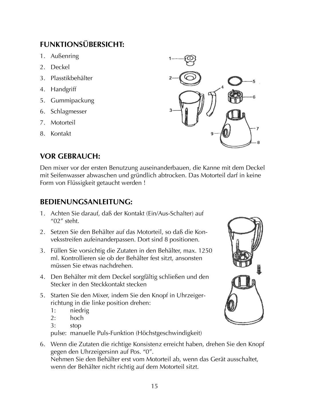 Melissa 746-026 manual Funktionsübersicht, VOR Gebrauch, Bedienungsanleitung 