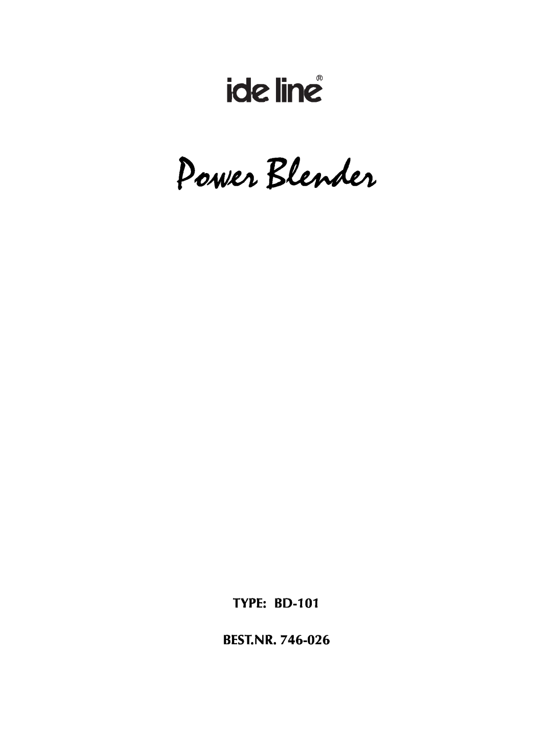 Melissa 746-026 manual TYPE BD-101, Best.Nr, Power Blender 
