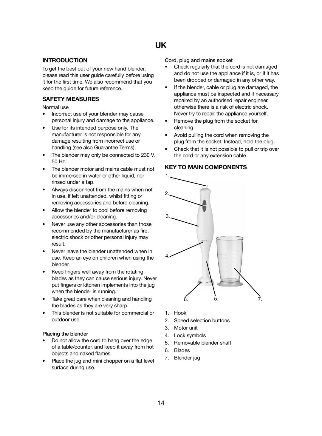 Melissa 746-086 manual Introduction, Safety Measures, KEY to Main Components, Normal use 