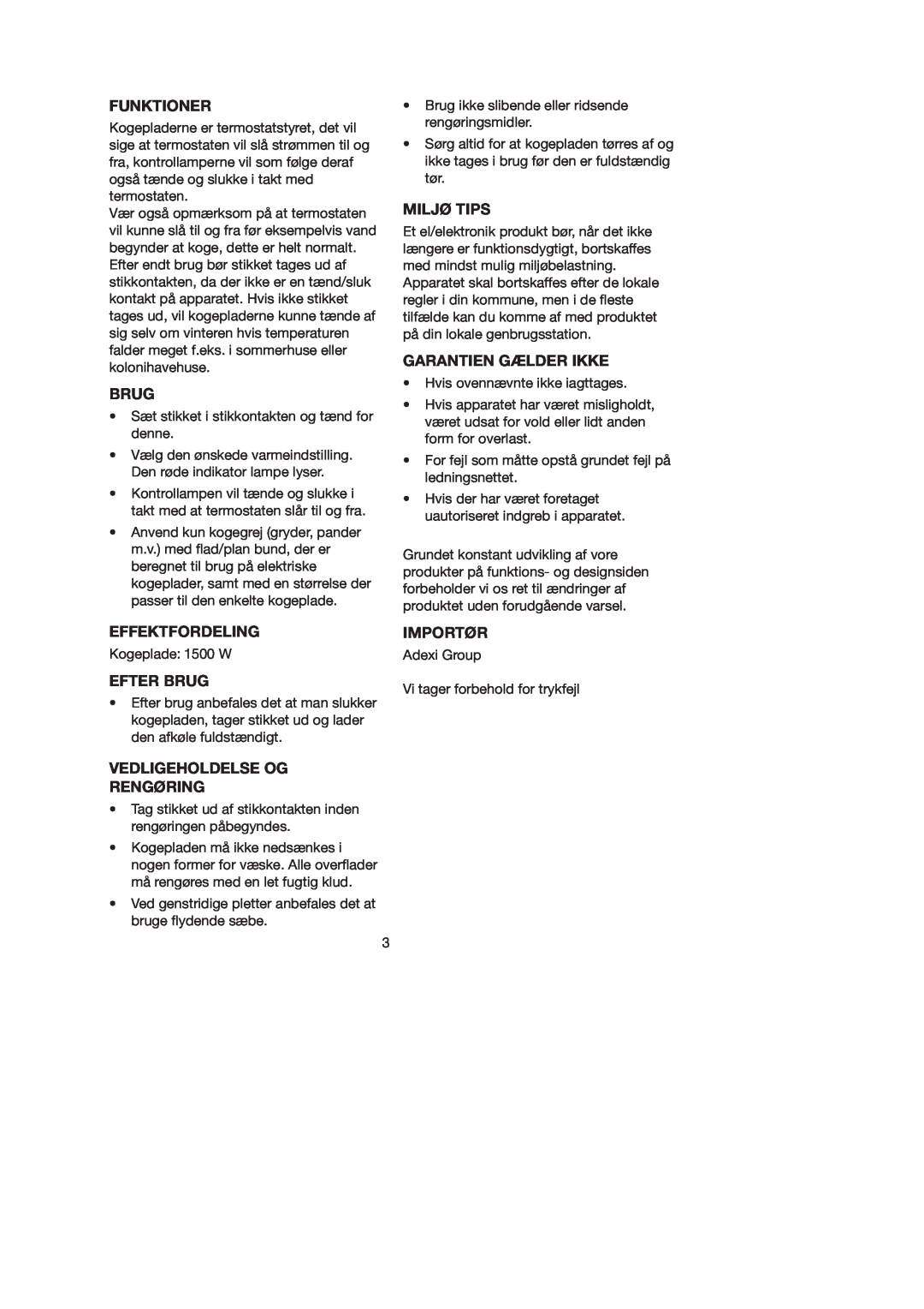 Melissa 750-026 manual Funktioner, Effektfordeling, Efter Brug, Vedligeholdelse Og Rengøring, Miljø Tips, Importør 
