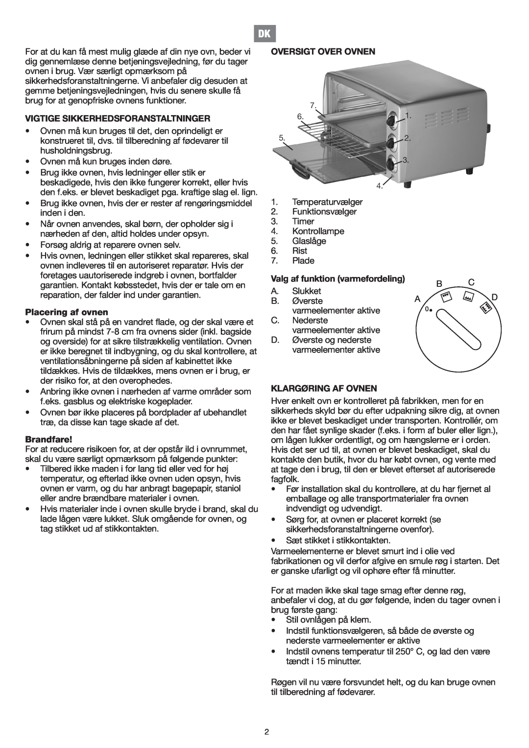 Melissa 751-081 manual Vigtige Sikkerhedsforanstaltninger, Placering af ovnen, Brandfare, Oversigt Over Ovnen 