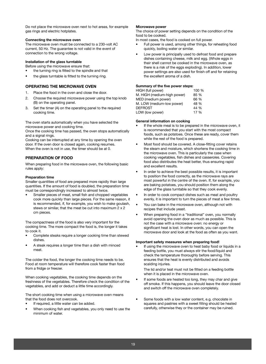 Melissa 753-067 manual Operating the Microwave Oven, Preparation of Food 