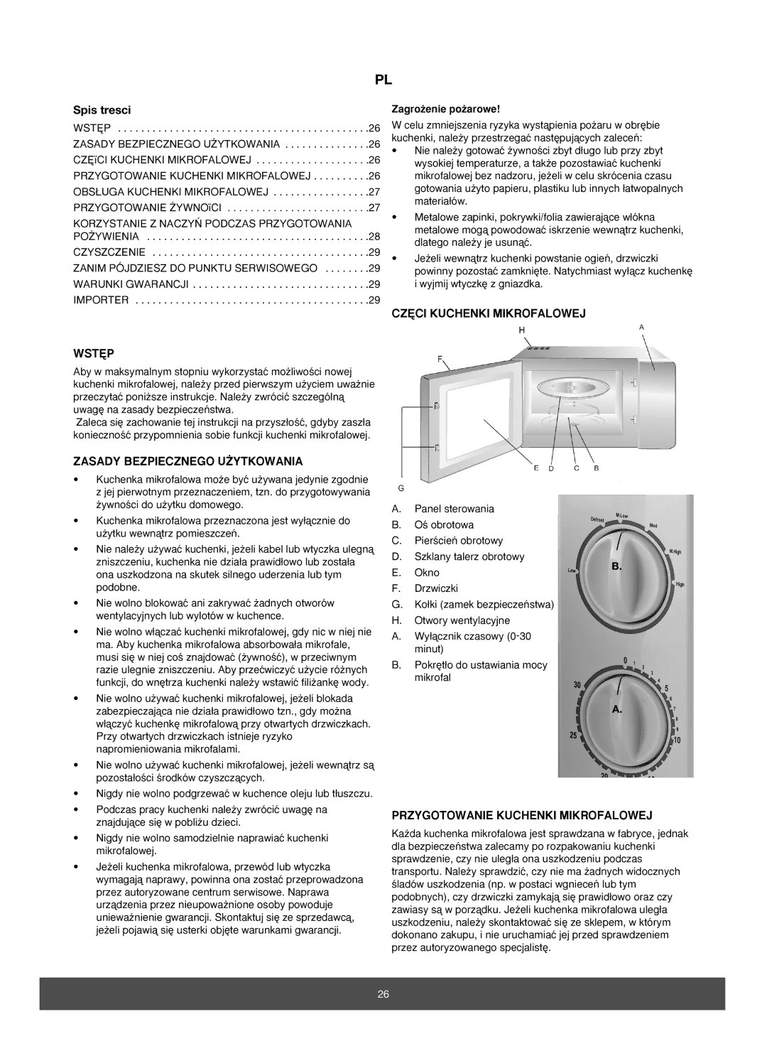 Melissa 753-067 Wst¢P, Zasady Bezpiecznego U˚YTKOWANIA, CZ¢CI Kuchenki Mikrofalowej, Przygotowanie Kuchenki Mikrofalowej 