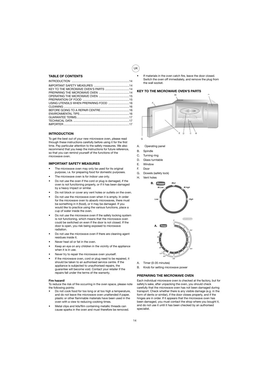 Melissa 753-076, 753-077 Table of Contents, Introduction, Important Safety Measures, KEY to the Microwave OVEN’S Parts 