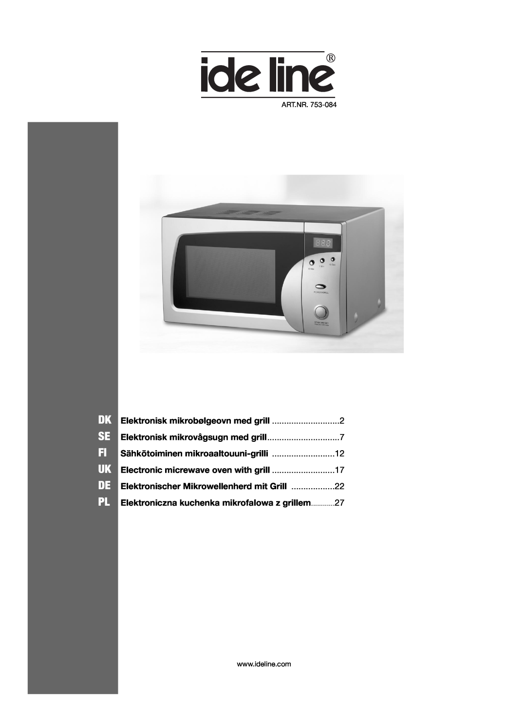 Melissa 753-084 manual Elektronisk mikrobølgeovn med grill, Elektronisk mikrovågsugn med grill, Dk Se Fi Uk De Pl 