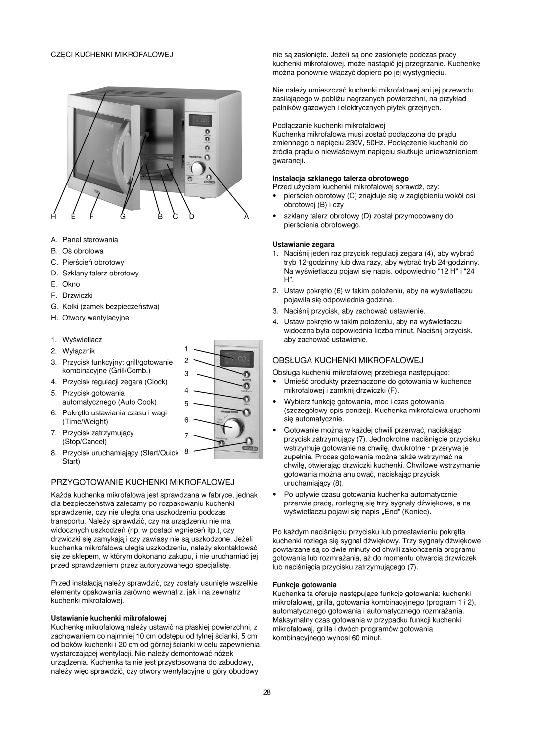 Melissa 753-087 manual Przygotowanie Kuchenki Mikrofalowej, OBS¸UGA Kuchenki Mikrofalowej 