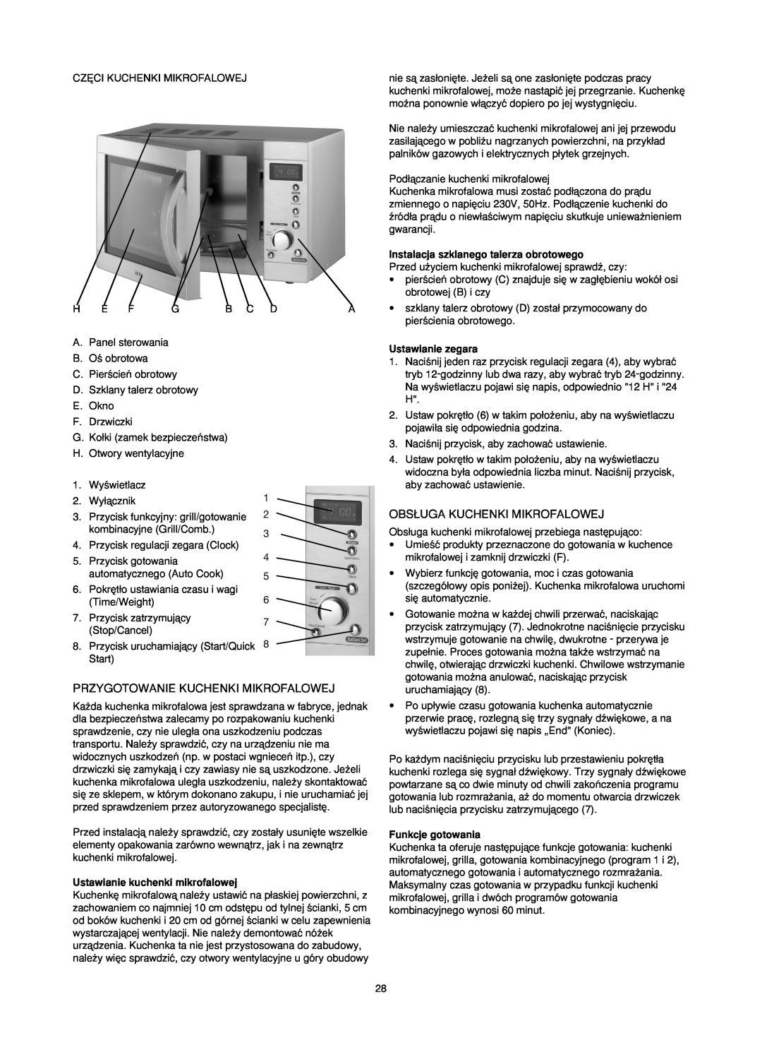 Melissa 753-087 manual Przygotowanie Kuchenki Mikrofalowej, Obs¸Uga Kuchenki Mikrofalowej, Ustawianie kuchenki mikrofalowej 