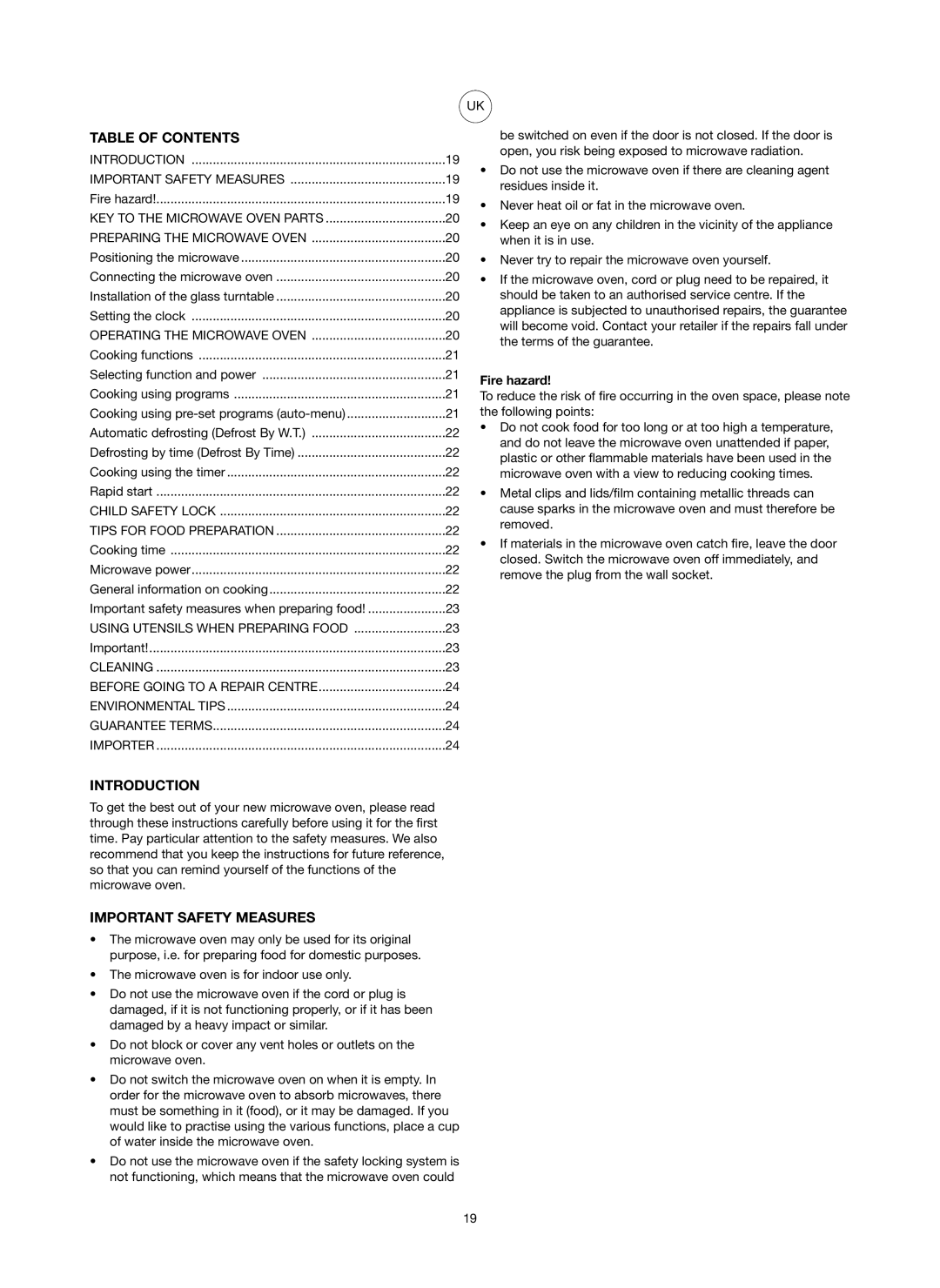 Melissa 753-089 manual Table of Contents, Introduction, Important Safety Measures 