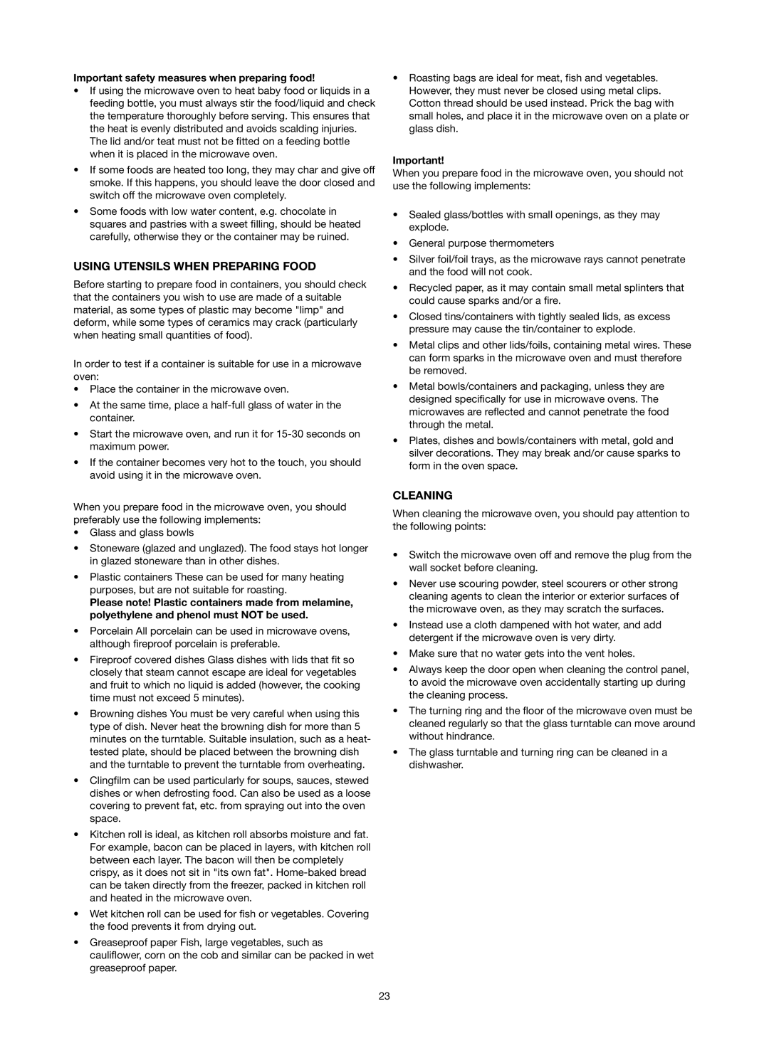 Melissa 753-089 manual Using Utensils When Preparing Food, Cleaning, Important safety measures when preparing food 