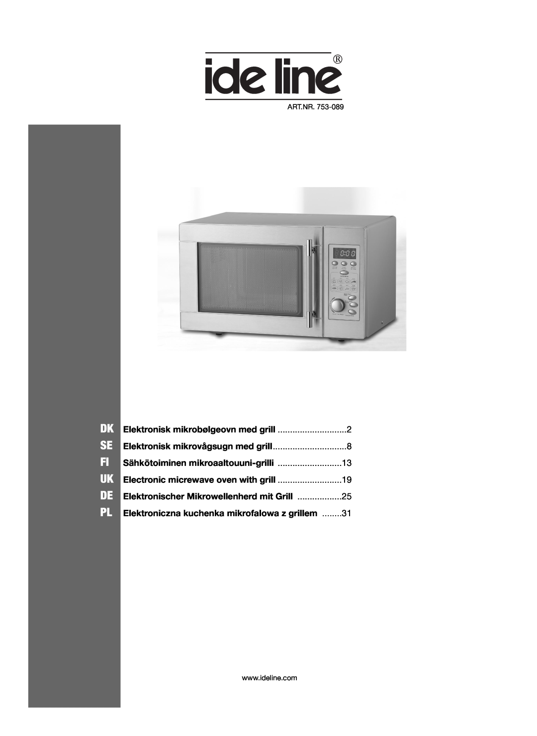 Melissa 753-089 manual Elektronisk mikrobølgeovn med grill, Elektronisk mikrovågsugn med grill, Dk Se Fi Uk De Pl 