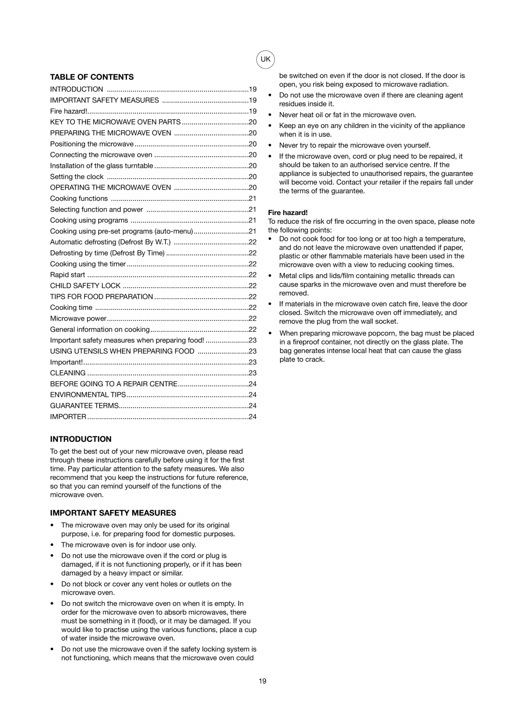 Melissa 753-093 manual Table of Contents, Introduction, Important Safety Measures 