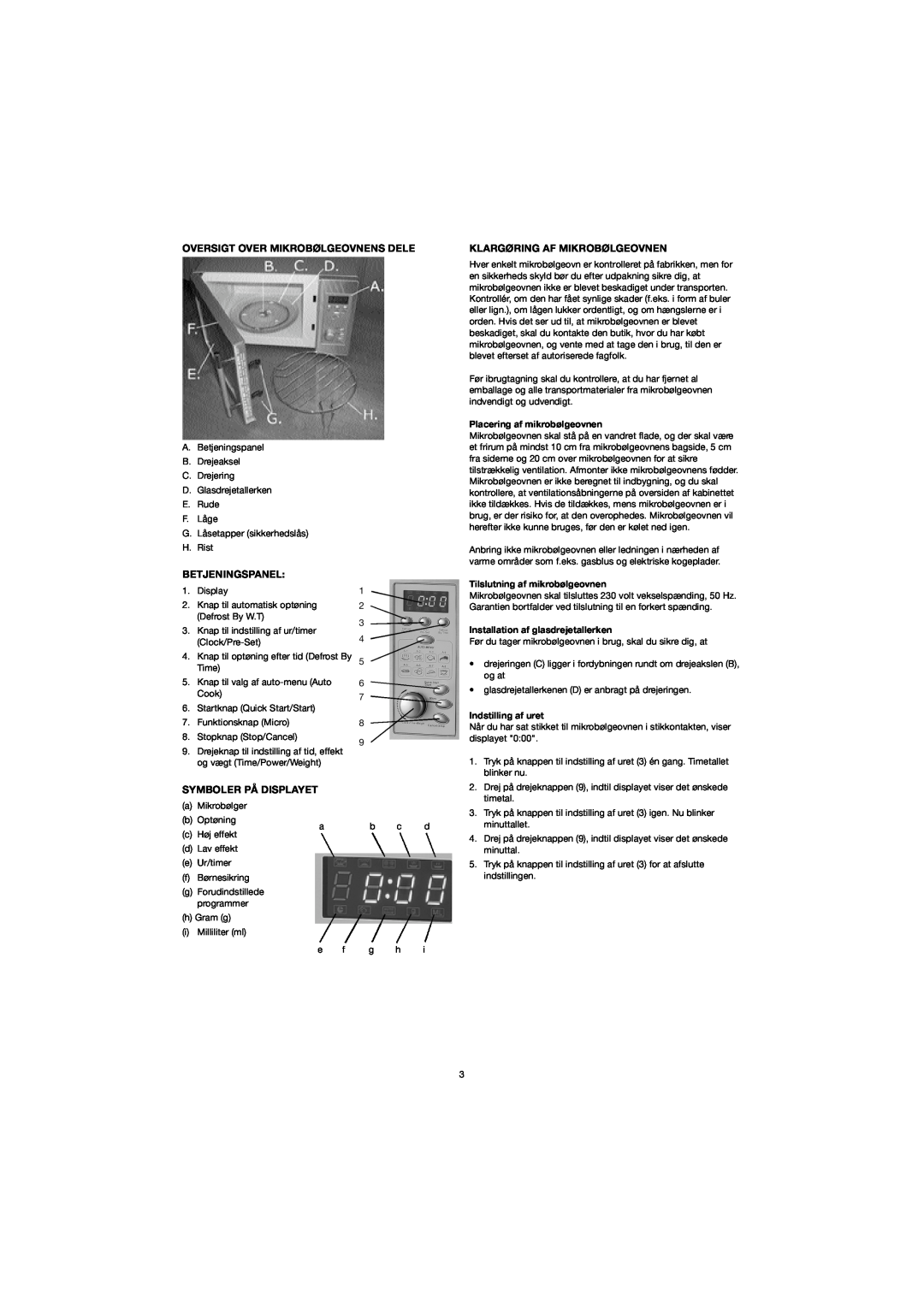 Melissa 753-094 Oversigt Over Mikrobølgeovnens Dele, Betjeningspanel, Symboler På Displayet, Klargøring Af Mikrobølgeovnen 