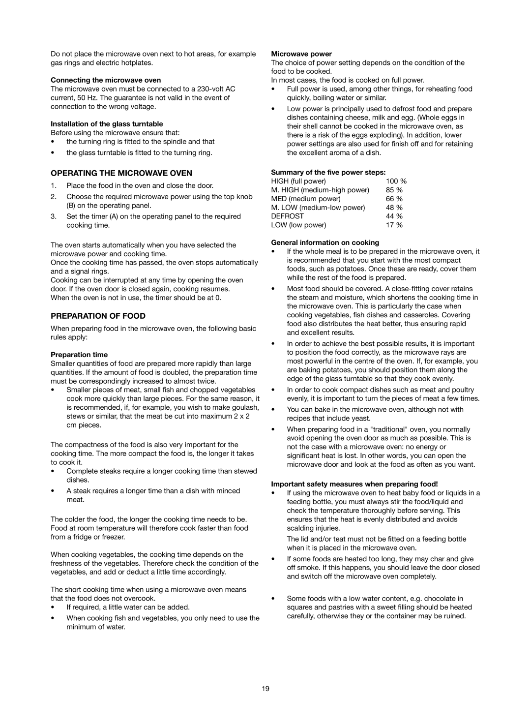 Melissa 753-097 manual Operating the Microwave Oven, Preparation of Food 