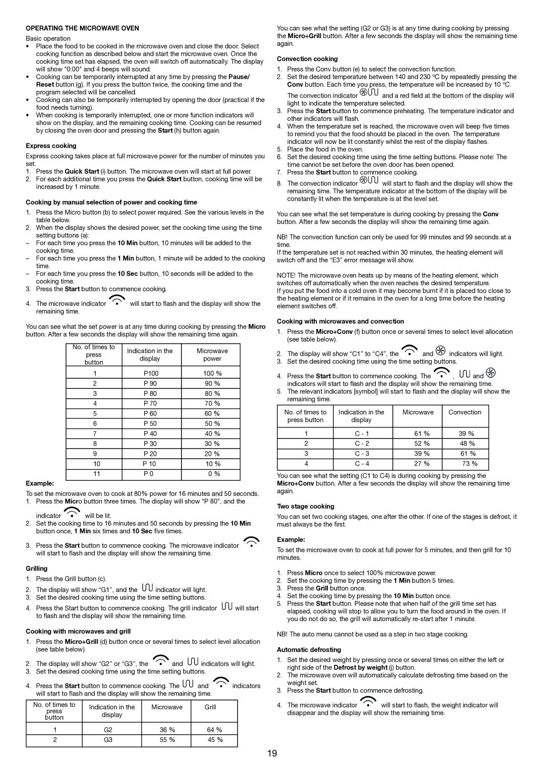 Melissa 753-121 manual Operating the Microwave Oven 