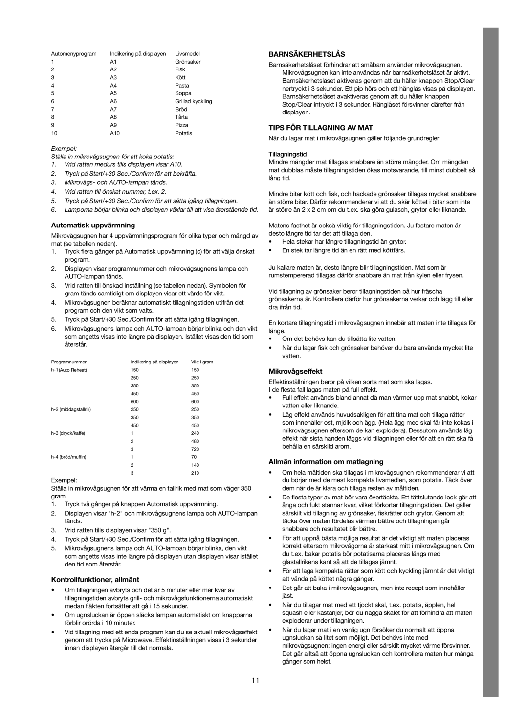 Melissa 753-123 manual Barnsäkerhetslås, Tips FÖR Tillagning AV MAT 