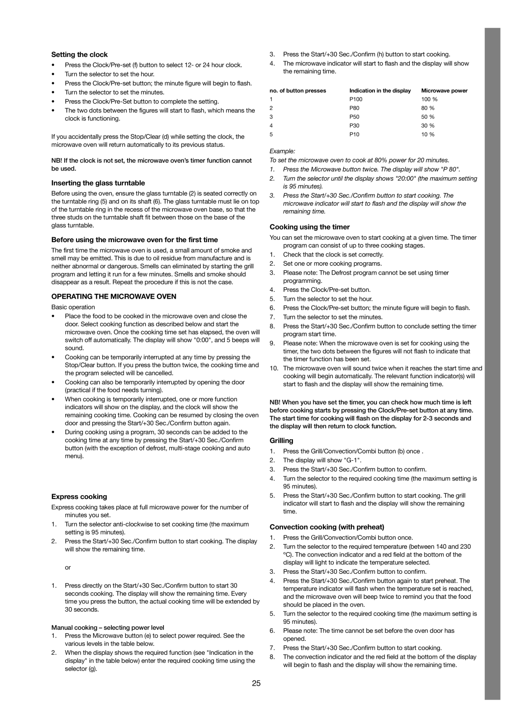 Melissa 753-123 manual Operating the Microwave Oven 