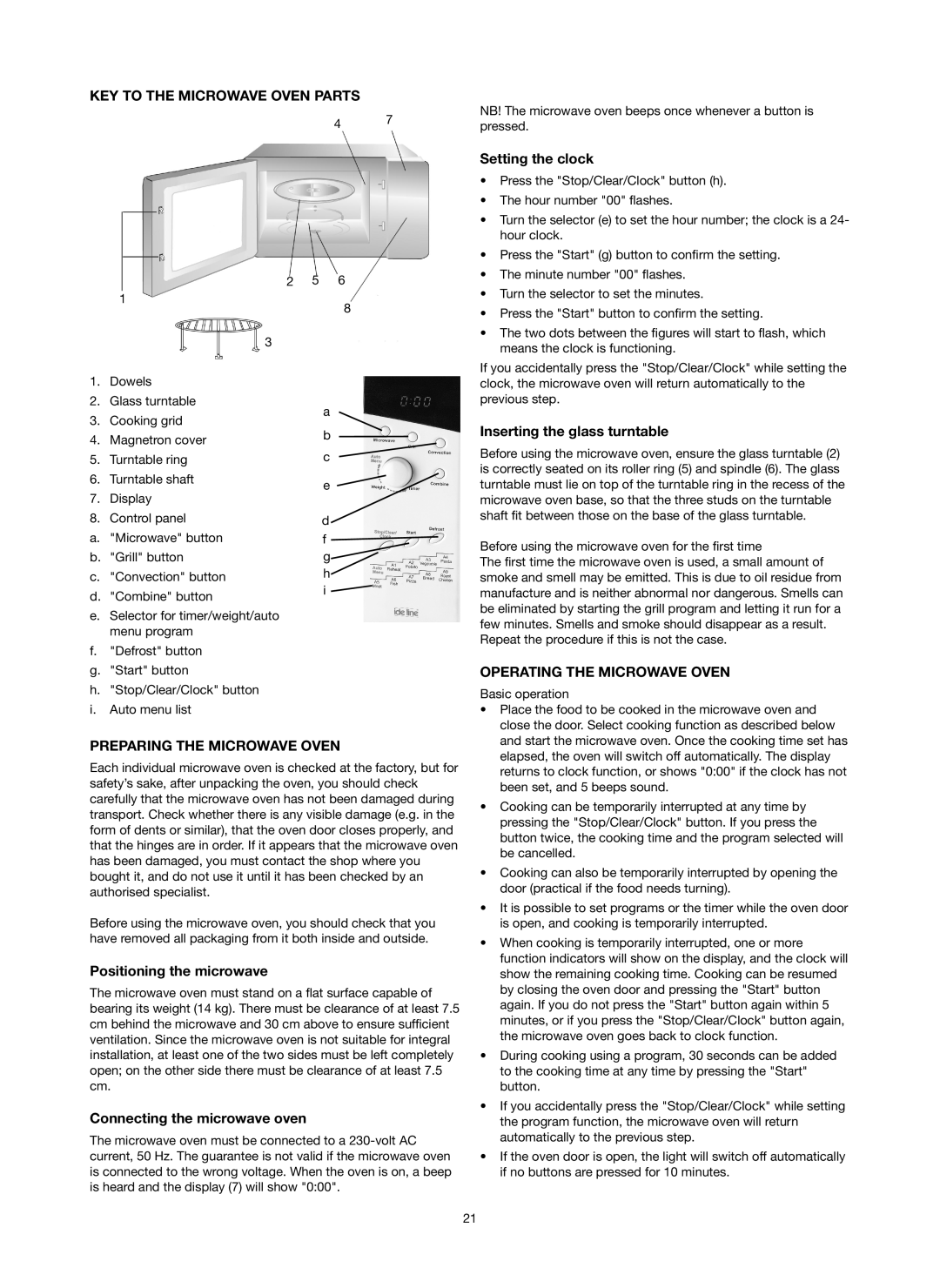 Melissa 753-130 manual KEY to the Microwave Oven Parts, Preparing the Microwave Oven, Operating the Microwave Oven 