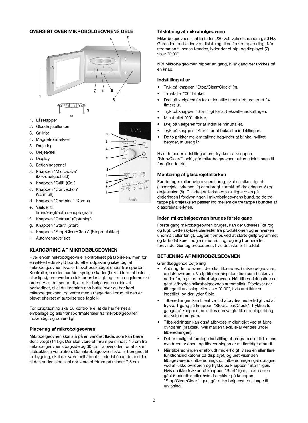 Melissa 753-130 manual Oversigt Over Mikrobølgeovnens Dele, Klargøring AF Mikrobølgeovnen, Betjening AF Mikrobølgeovnen 