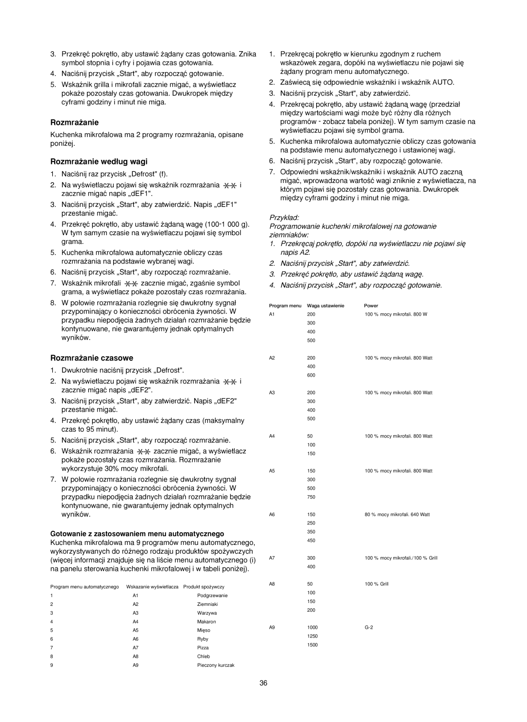 Melissa 753-130 manual Rozmra˝anie wed∏ug wagi, Rozmra˝anie czasowe, Gotowanie z zastosowaniem menu automatycznego 