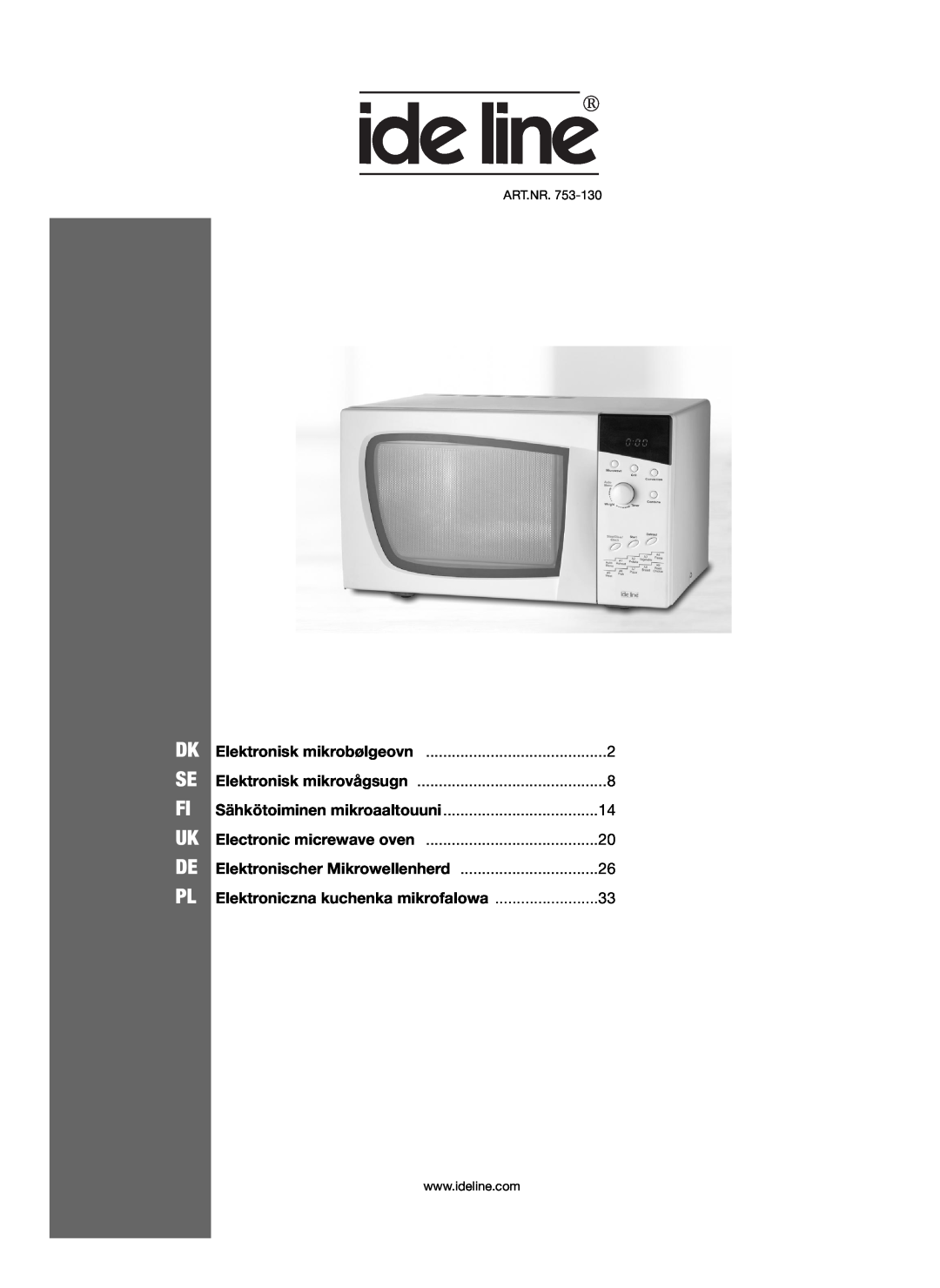 Melissa 753-130 manual Elektronisk mikrovågsugn, Dk Se Fi Uk De Pl, Sähkötoiminen mikroaaltouuni 