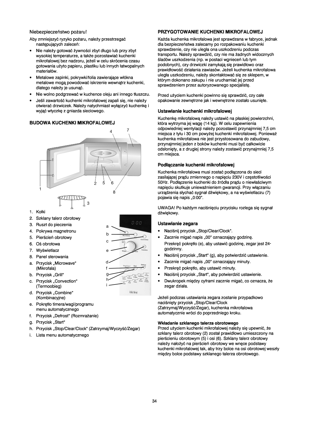 Melissa 753-130 manual Niebezpieczeƒstwo po˝aru, Budowa Kuchenki Mikrofalowej, Przygotowanie Kuchenki Mikrofalowej 